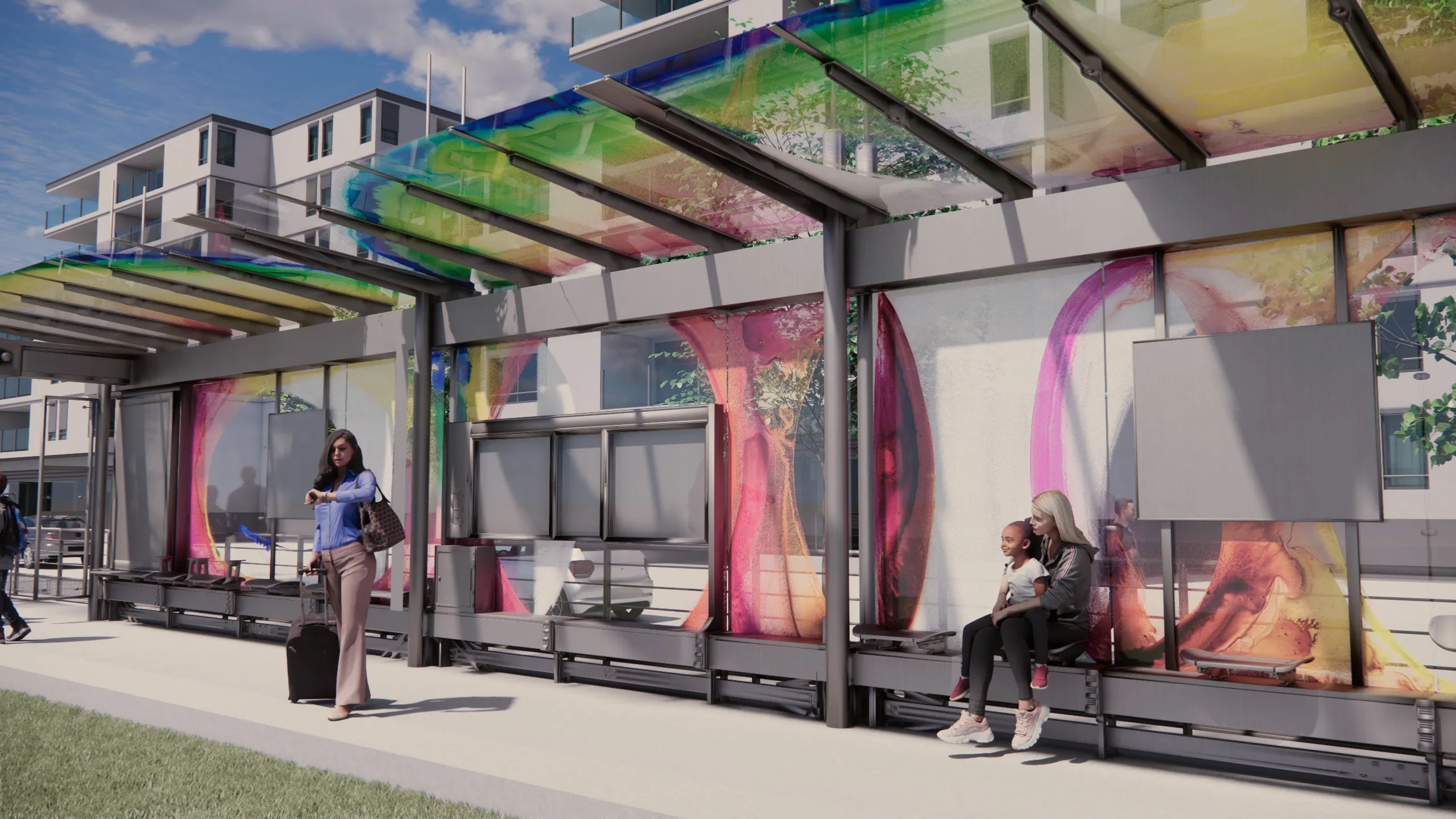 Simulation de la proposition d'Io Burgard pour une station de tramway Systral, Lyon.