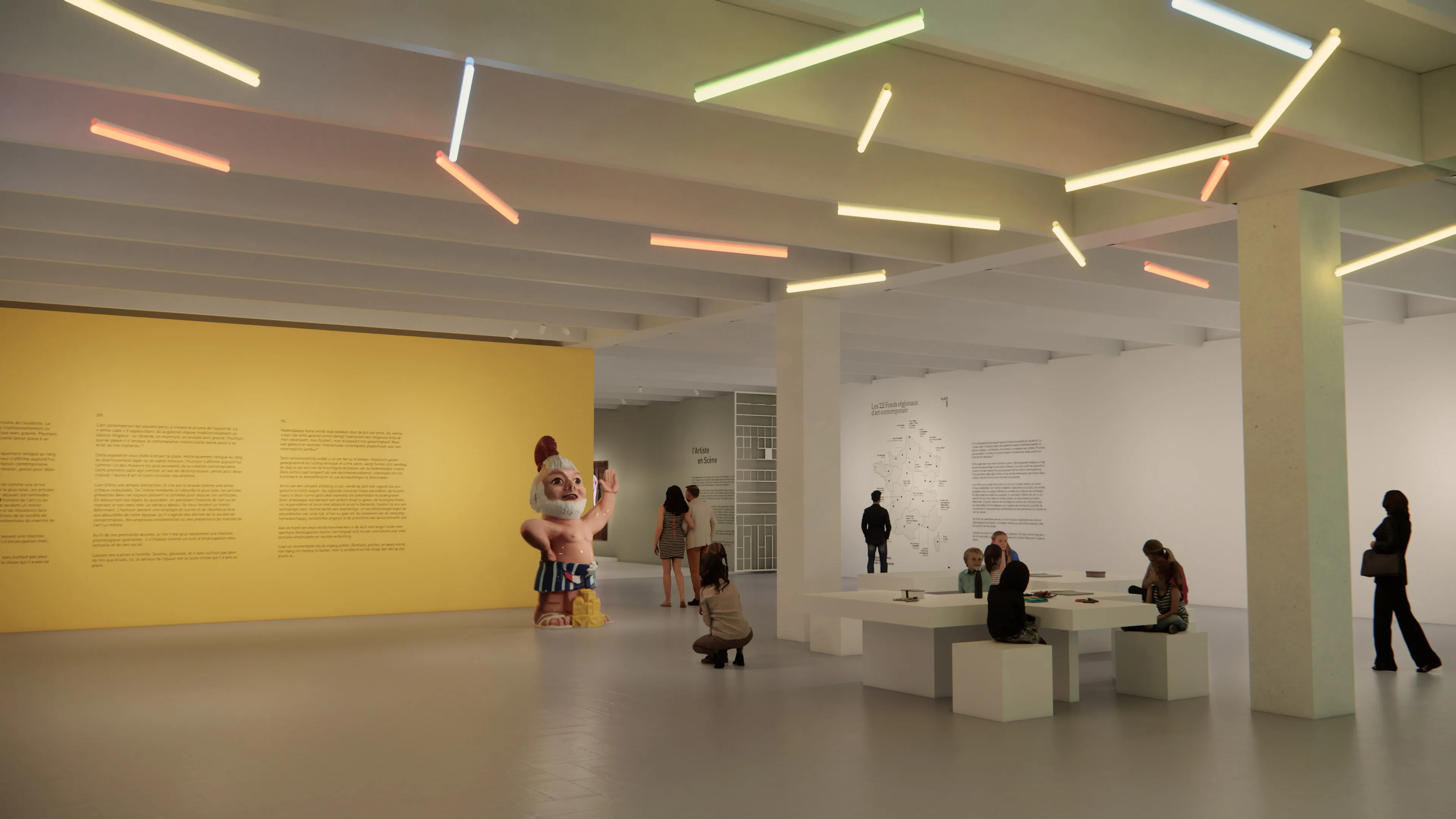 Rendu d'implantation pour l'exposition Éclats du Rire !, lille3000, Tripostal de Lille.